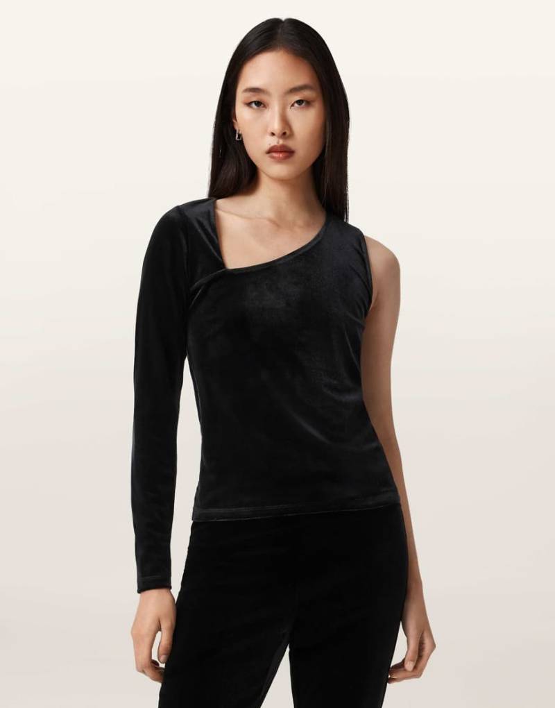 AllSaints - Ari - Oberteil aus Samt in Schwarz von AllSaints