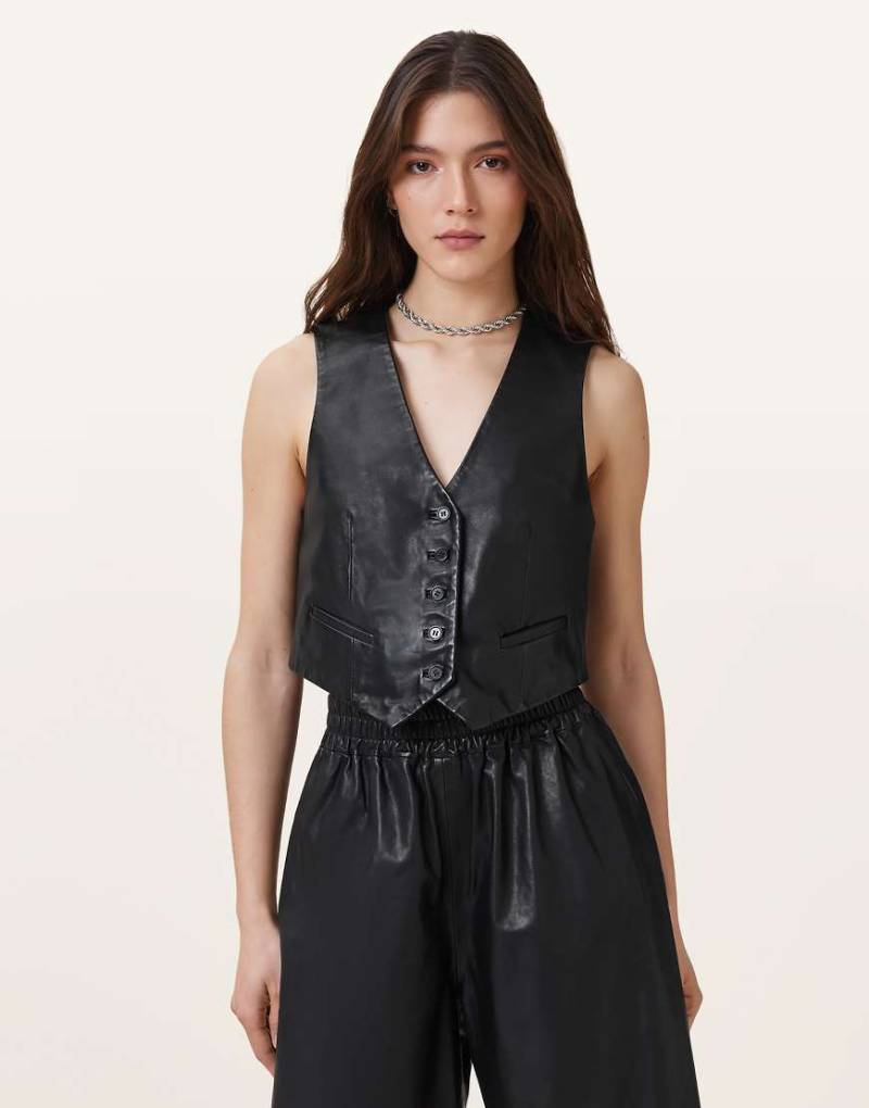 AllSaints - Arla - Weste aus Leder in Schwarz von AllSaints