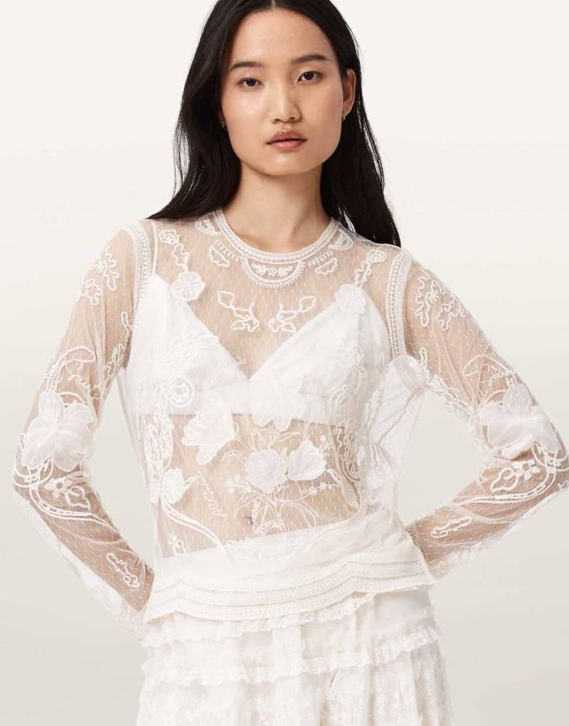 AllSaints - Arlea - Oberteil in Vintage-Weiß mit Stickerei von AllSaints