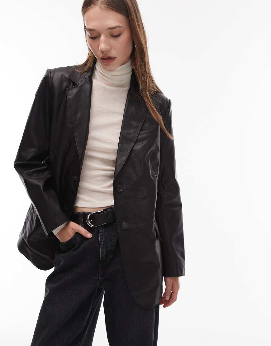 AllSaints - Arna - Leder-Blazer in Schwarz von AllSaints