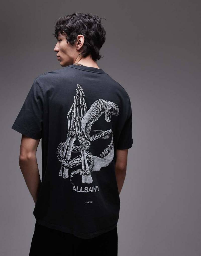 AllSaints - Asp - T-Shirt in verwaschenem Schwarz mit Grafik am Rücken von AllSaints