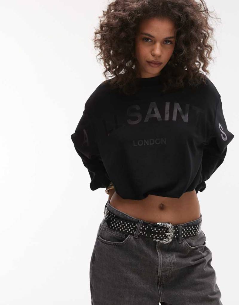 AllSaints - Aster - Sweatshirt in Schwarz mit farblich abgestimmtem Logo von AllSaints