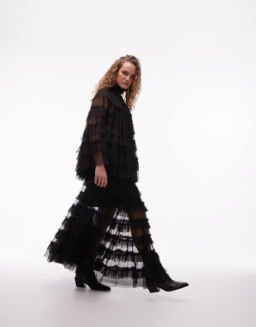 AllSaints - Aude - Maxirock in Schwarz mit Rüschen von AllSaints