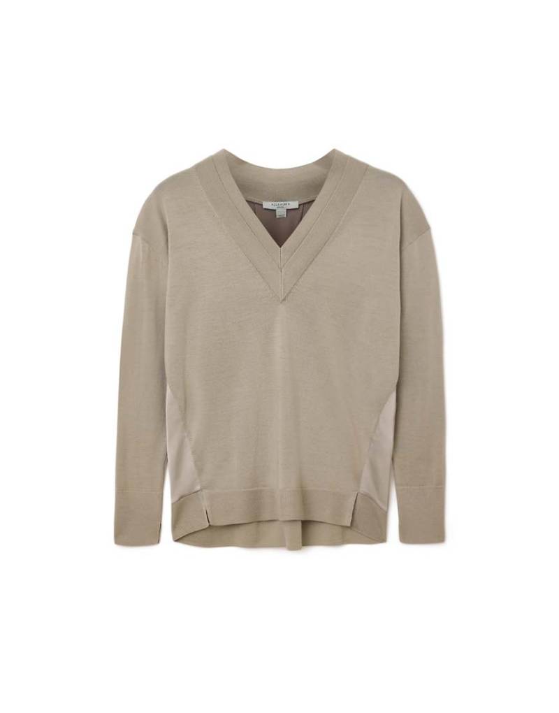 AllSaints - Bern - Sweatshirt in Taupe-Grau mit V-Ausschnitt von AllSaints