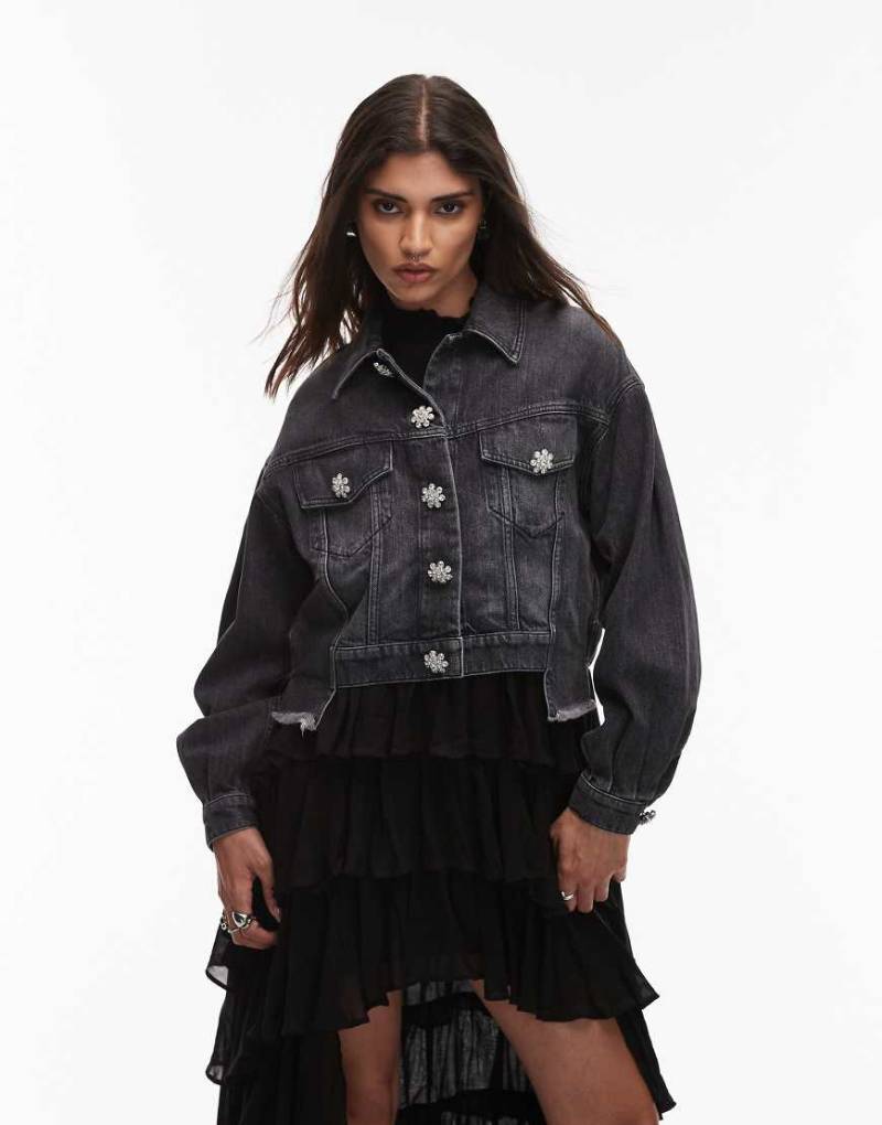 AllSaints - Beth - Verzierte Jeansjacke in Schwarz von AllSaints