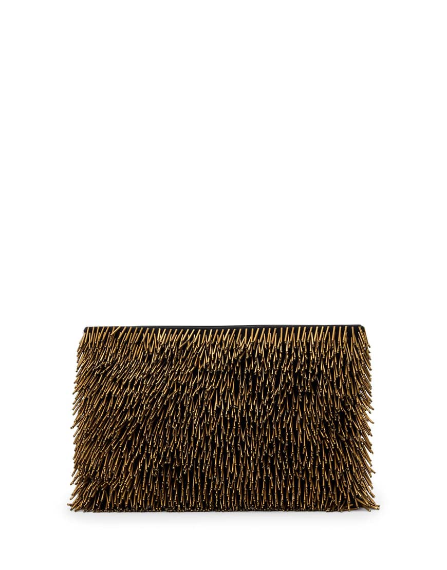AllSaints - Bettina - Clutch-Tasche in Goldoptik mit Perlen-Brown von AllSaints