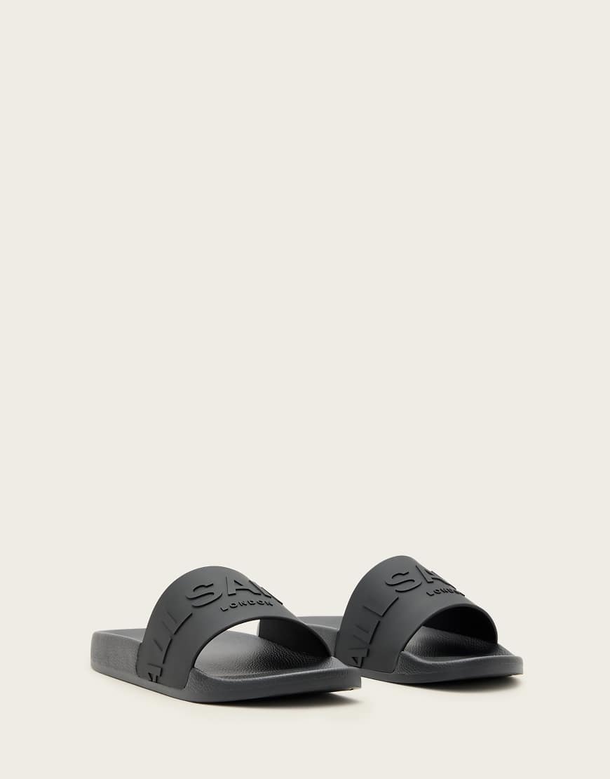 AllSaints - Biggy - Slider aus Gummi in Schwarz mit farblich abgestimmtem Logo von AllSaints