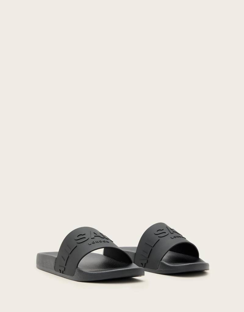 AllSaints - Biggy - Slider aus Gummi in Schwarz mit farblich abgestimmtem Logo von AllSaints