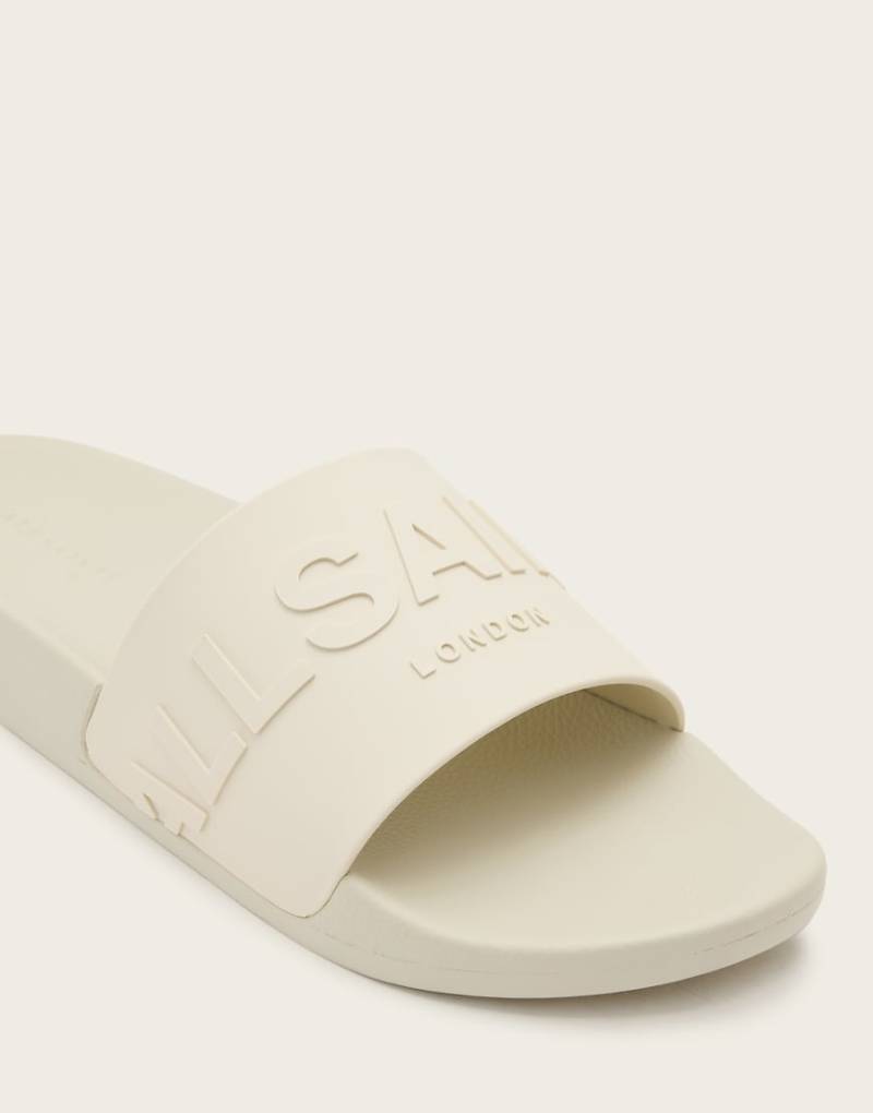 AllSaints - Biggy - Slider aus Gummi in Wollweiß mit farblich abgestimmtem Logo von AllSaints