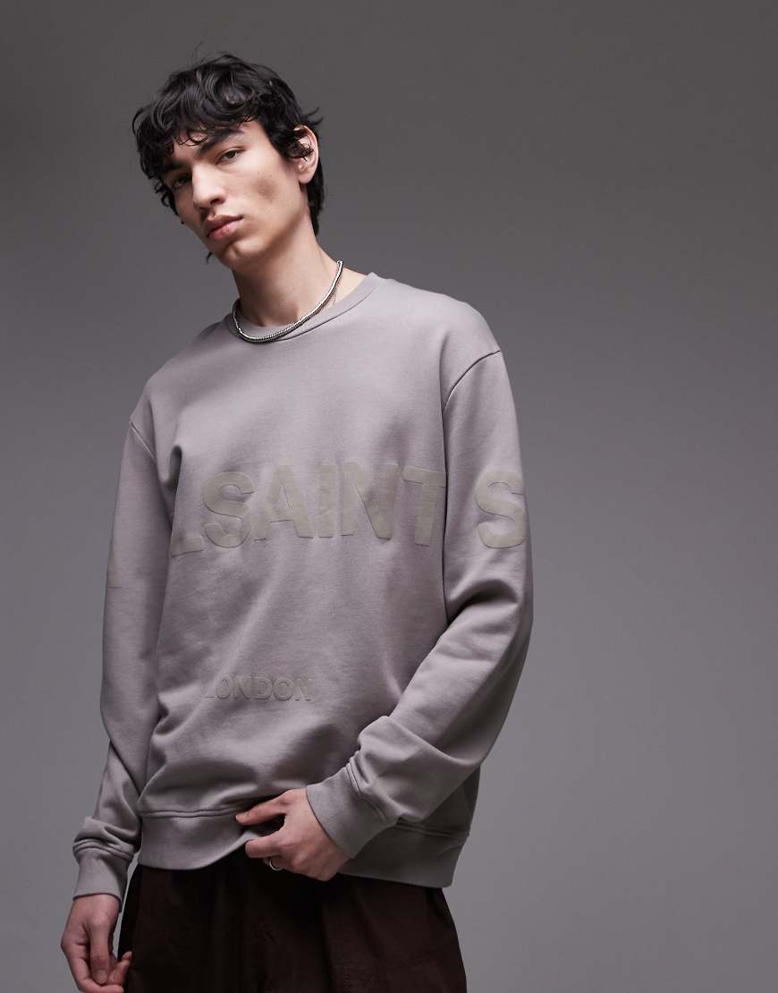 AllSaints - Biggy - Sweatshirt in Hellbraun mit farblich abgestimmtem Logo-Schwarz von AllSaints