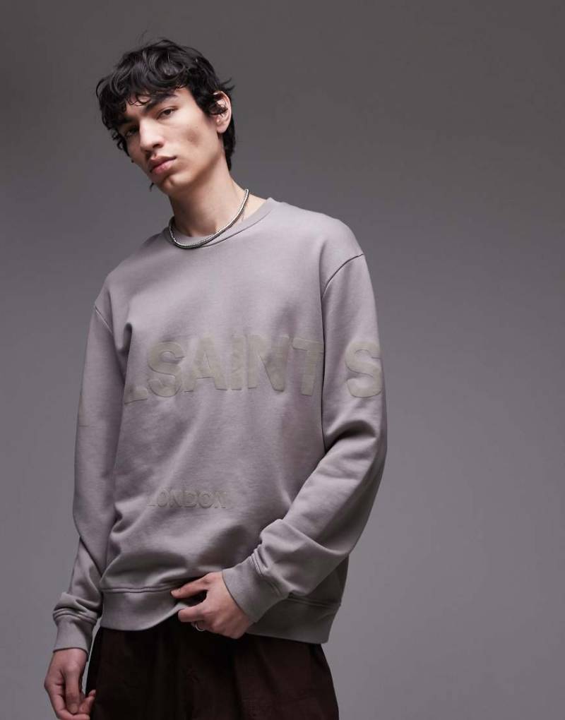AllSaints - Biggy - Sweatshirt in Hellbraun mit farblich abgestimmtem Logo-Schwarz von AllSaints