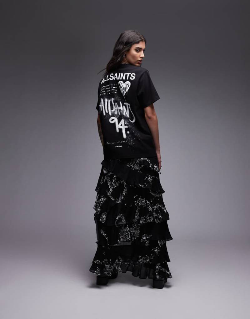 AllSaints - Boyfriend-T-Shirt in Schwarz mit Poster-Grafik von AllSaints