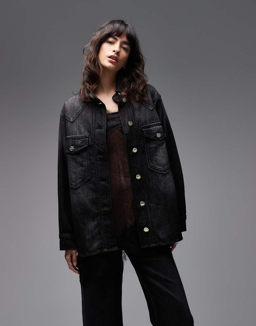 AllSaints - Bryn - Denim-Hemdjacke in verwaschenem Schwarz von AllSaints
