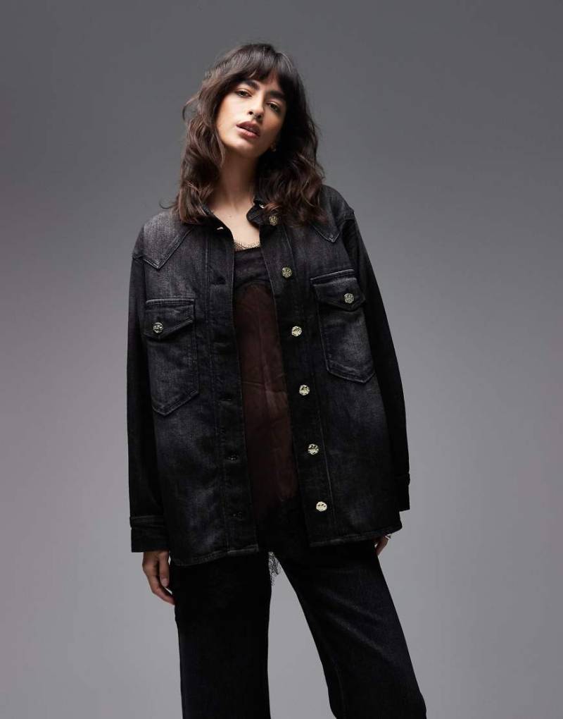 AllSaints - Bryn - Denim-Hemdjacke in verwaschenem Schwarz von AllSaints