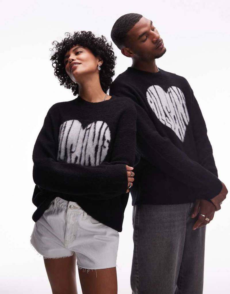 AllSaints - Bubble - Strickpullover in Schwarz mit herzförmigem Logo von AllSaints