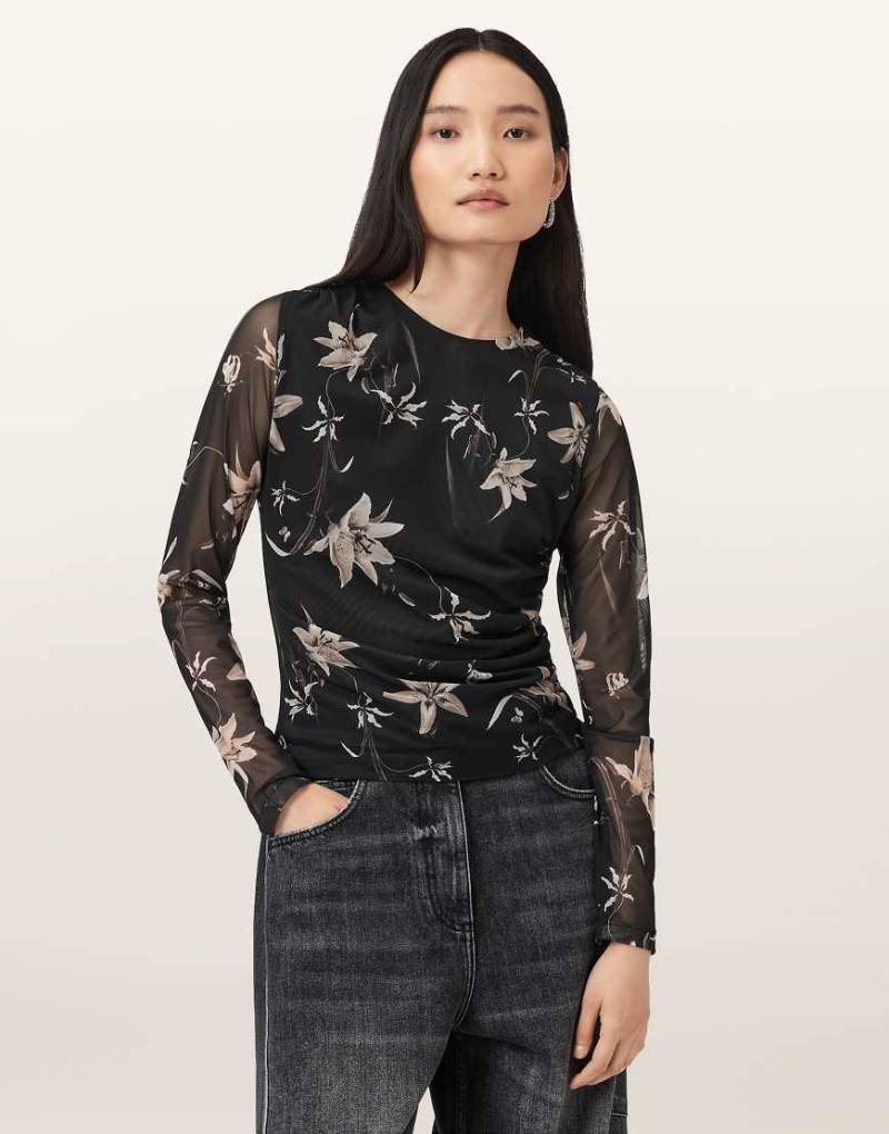 AllSaints - Caia - Oberteil aus Netzstoff in Petra-Sepiabraun-Brown von AllSaints