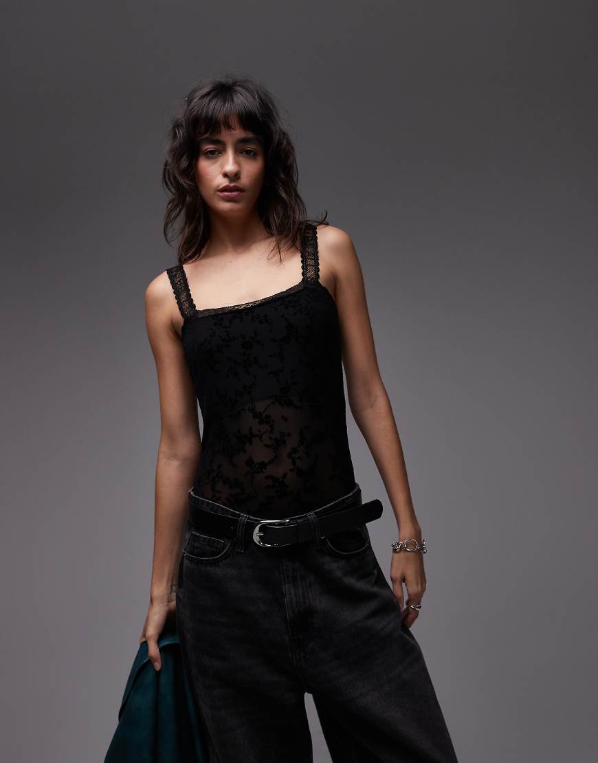 AllSaints - Charli - Beflockter Body in Schwarz von AllSaints