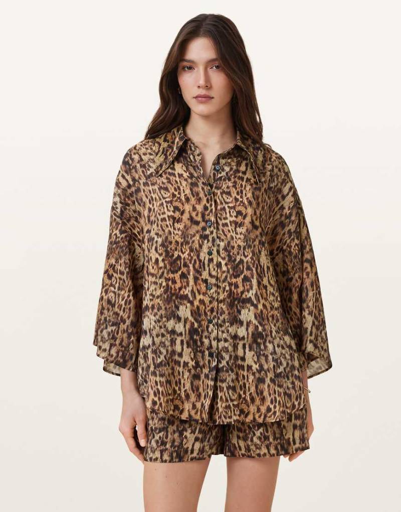 AllSaints - Charli - Hemdbluse in Evia-Goldbraun von AllSaints