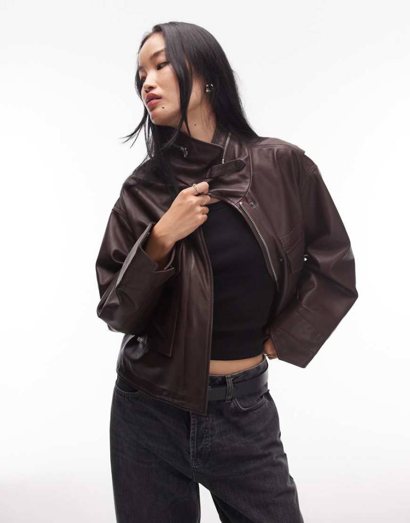 AllSaints - Clay - Lederjacke in Burgunderrot von AllSaints