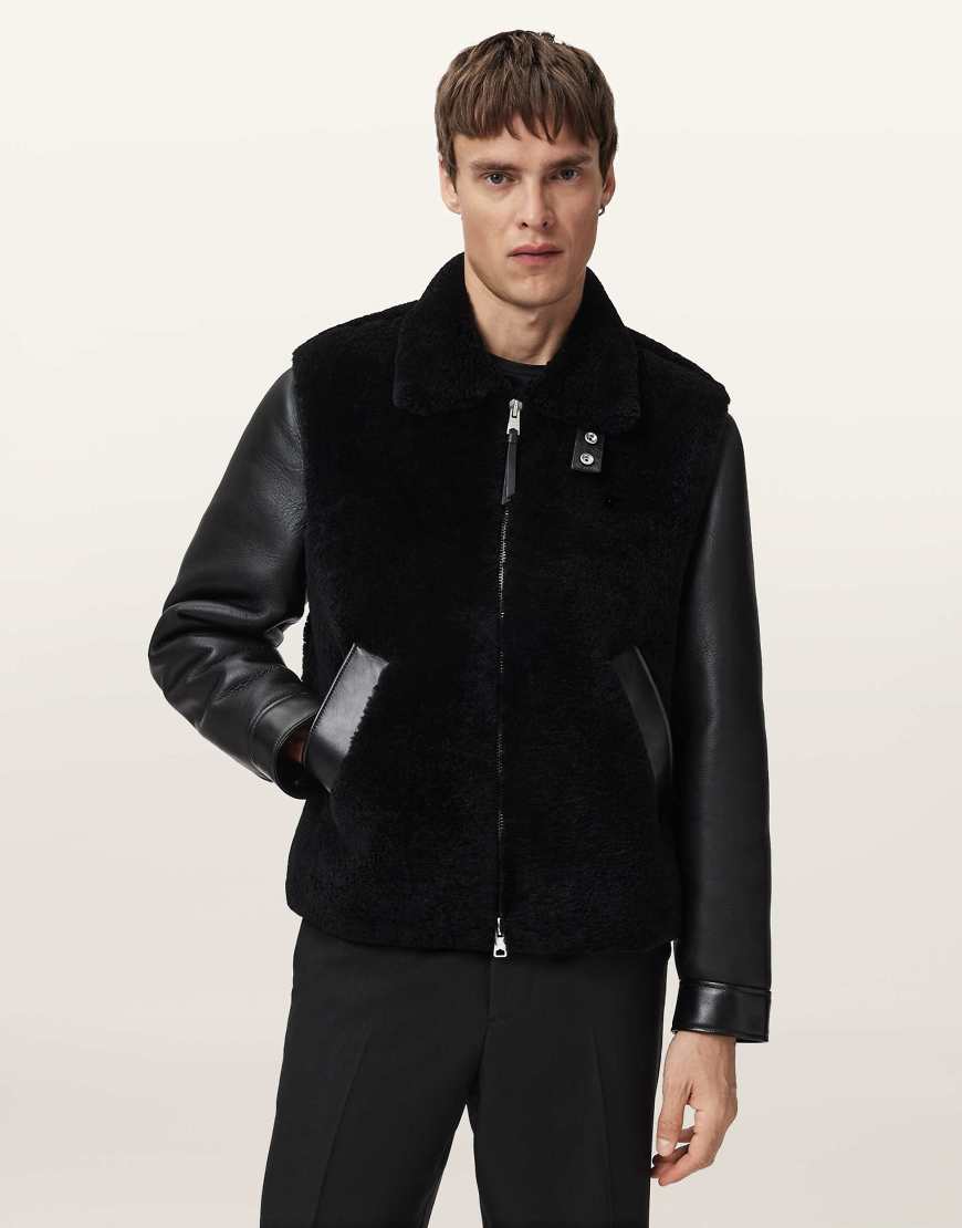 AllSaints - Conyer - Jacke aus Lammfell in Schwarz von AllSaints