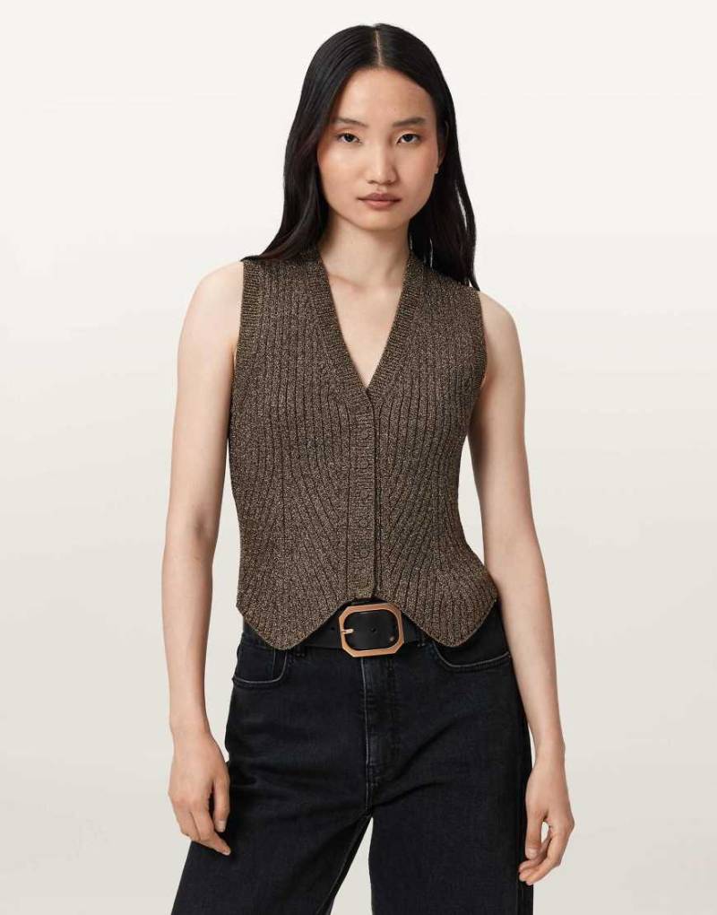 AllSaints - Cruz - Glänzende Weste in Bronzebraun-Brown von AllSaints