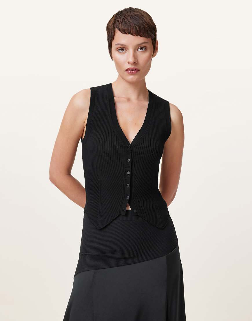 AllSaints - Cruz - Weste in Schwarz AllSaints - Cruz - Weste in Schwarz von AllSaints