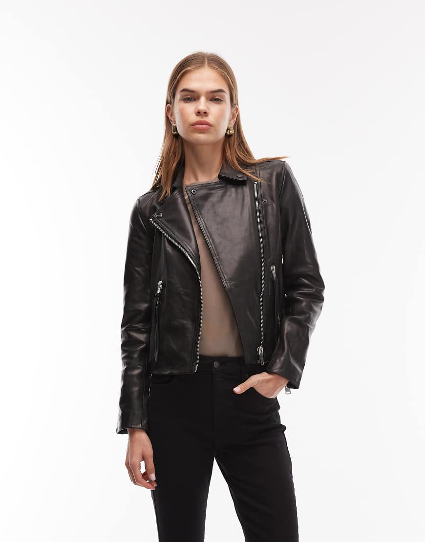 AllSaints - Dalby - Bikerjacke aus Leder in Schwarz/Silber-Bunt von AllSaints