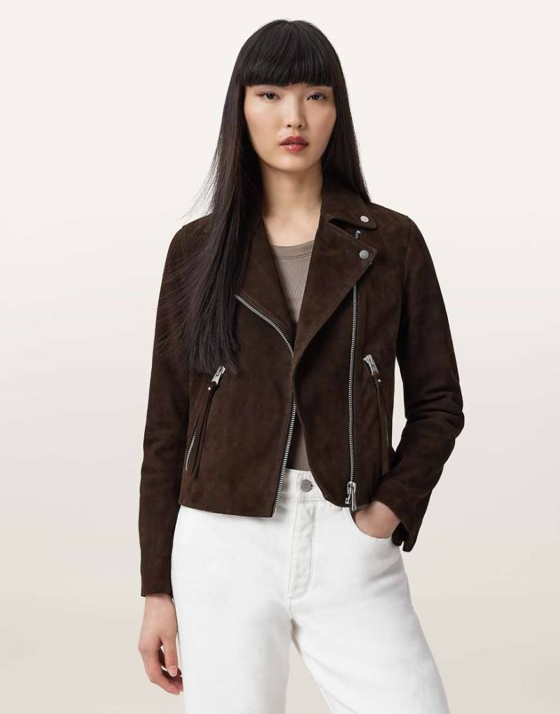 AllSaints - Dalby - Bikerjacke aus Wildleder in Fango-Braun-Brown von AllSaints