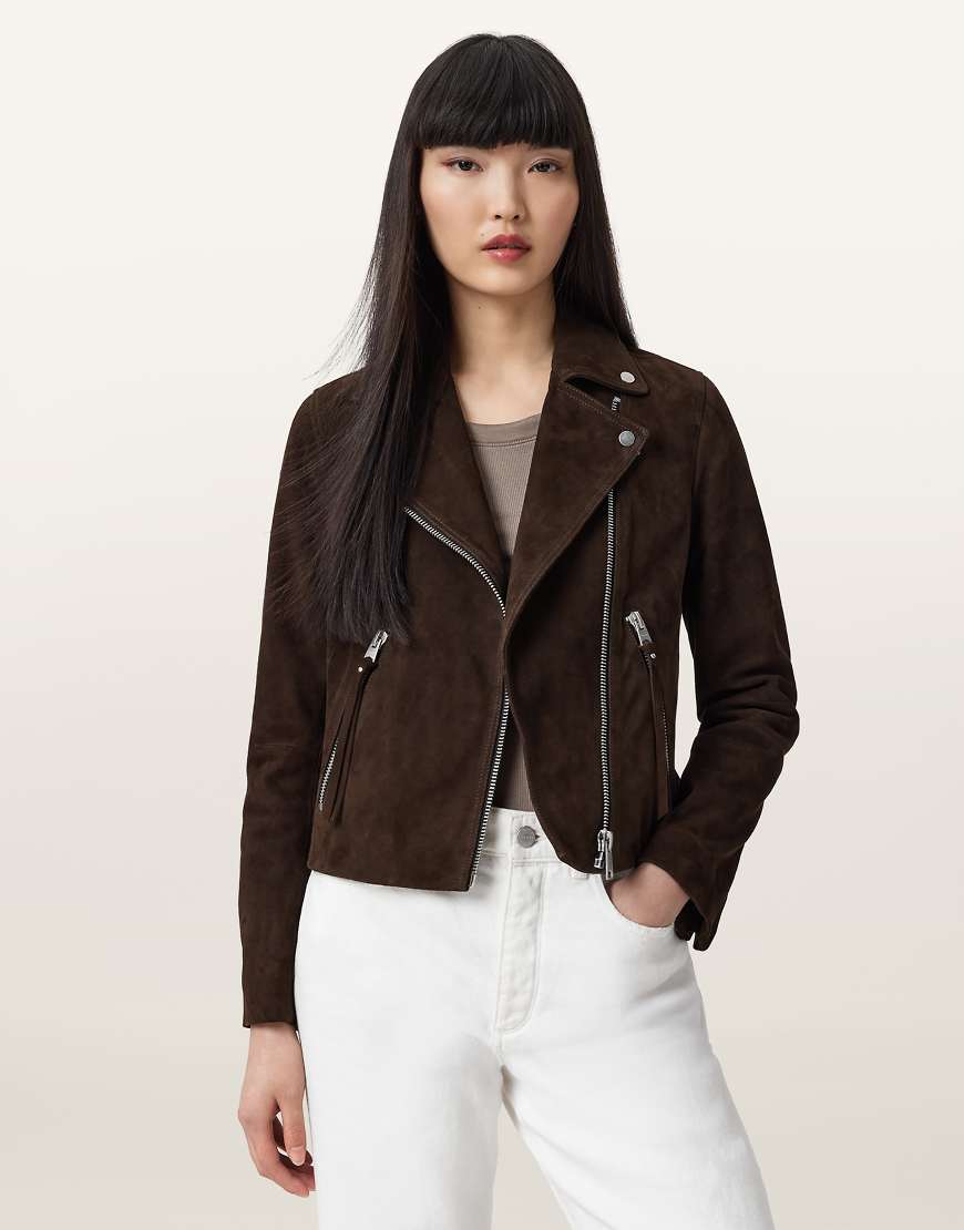 AllSaints - Dalby - Bikerjacke aus Wildleder in Fango-Braun-Brown AllSaints - Dalby - Bikerjacke aus Wildleder in Fango-Braun-Brown von AllSaints