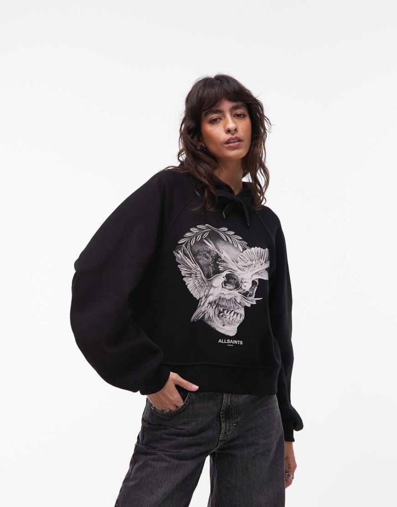 AllSaints - Dana - Kapuzenpullover in Schwarz mit Print von AllSaints