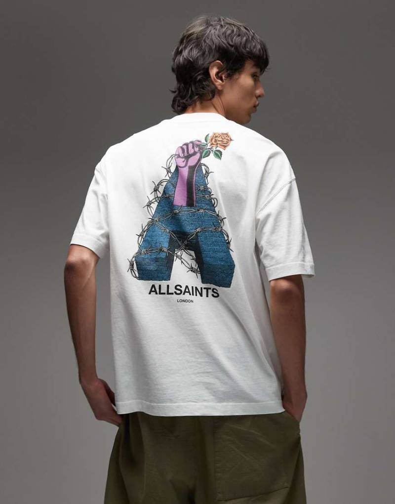 AllSaints - Defiance - T-Shirt in Weiß mit Grafik von AllSaints