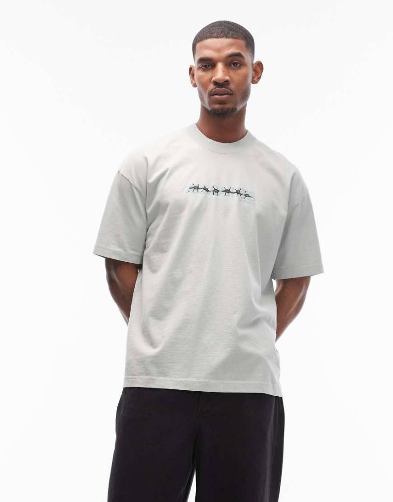 AllSaints - Deterent - T-Shirt in Hellgrün mit Print von AllSaints