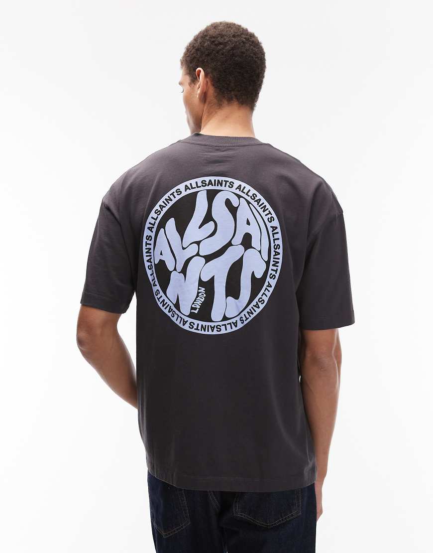 AllSaints - Distortion - T-Shirt in verwaschenem Schwarz/Petrol von AllSaints