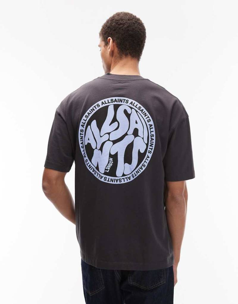 AllSaints - Distortion - T-Shirt in verwaschenem Schwarz/Petrol von AllSaints