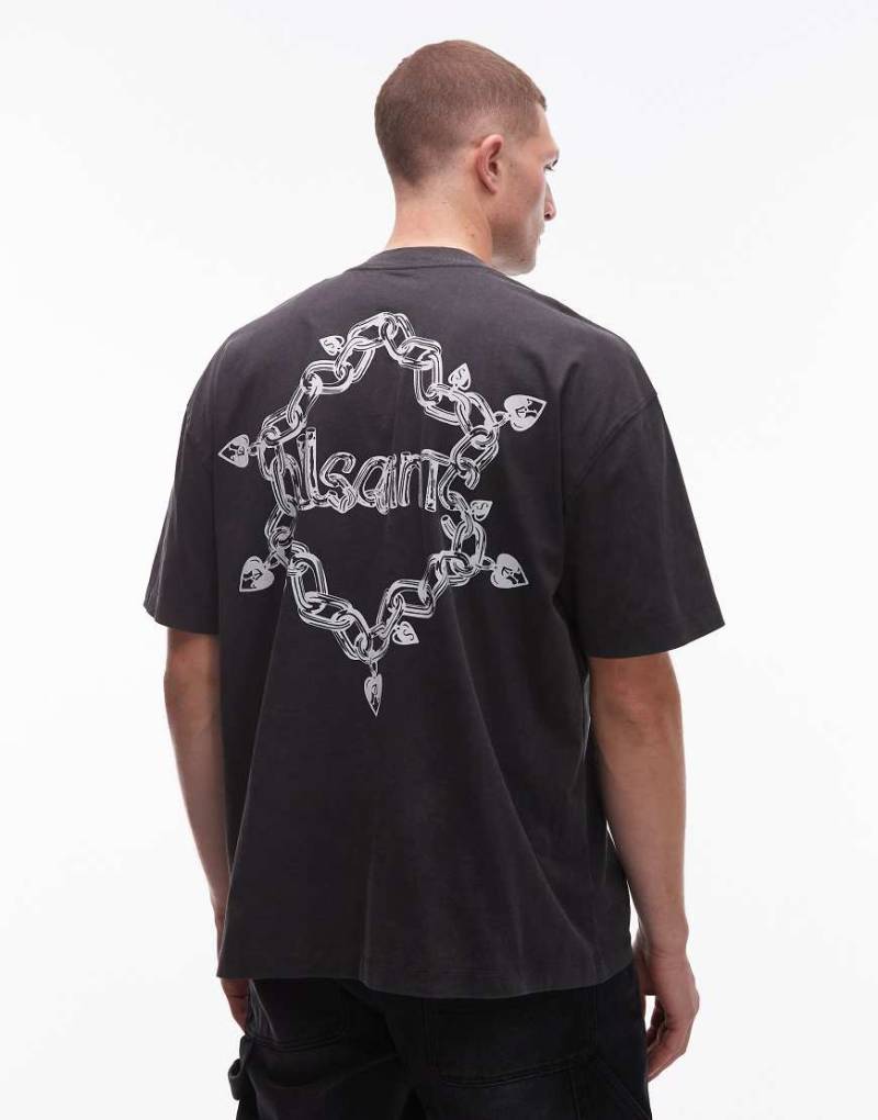 AllSaints - T-Shirt in verwaschenem Schwarz mit Tropfengrafik von AllSaints