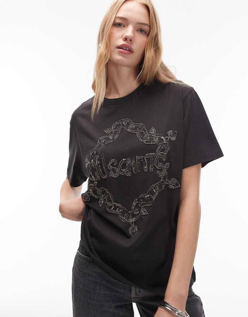 AllSaints - Drip - Verziertes T-Shirt in Schwarz von AllSaints