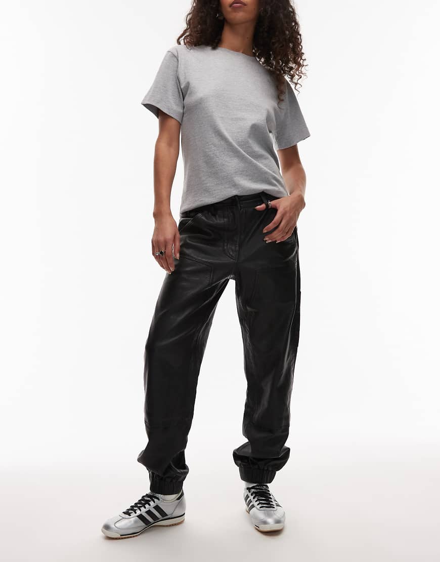 AllSaints - El - Carpenter-Hose aus Leder in Schwarz von AllSaints