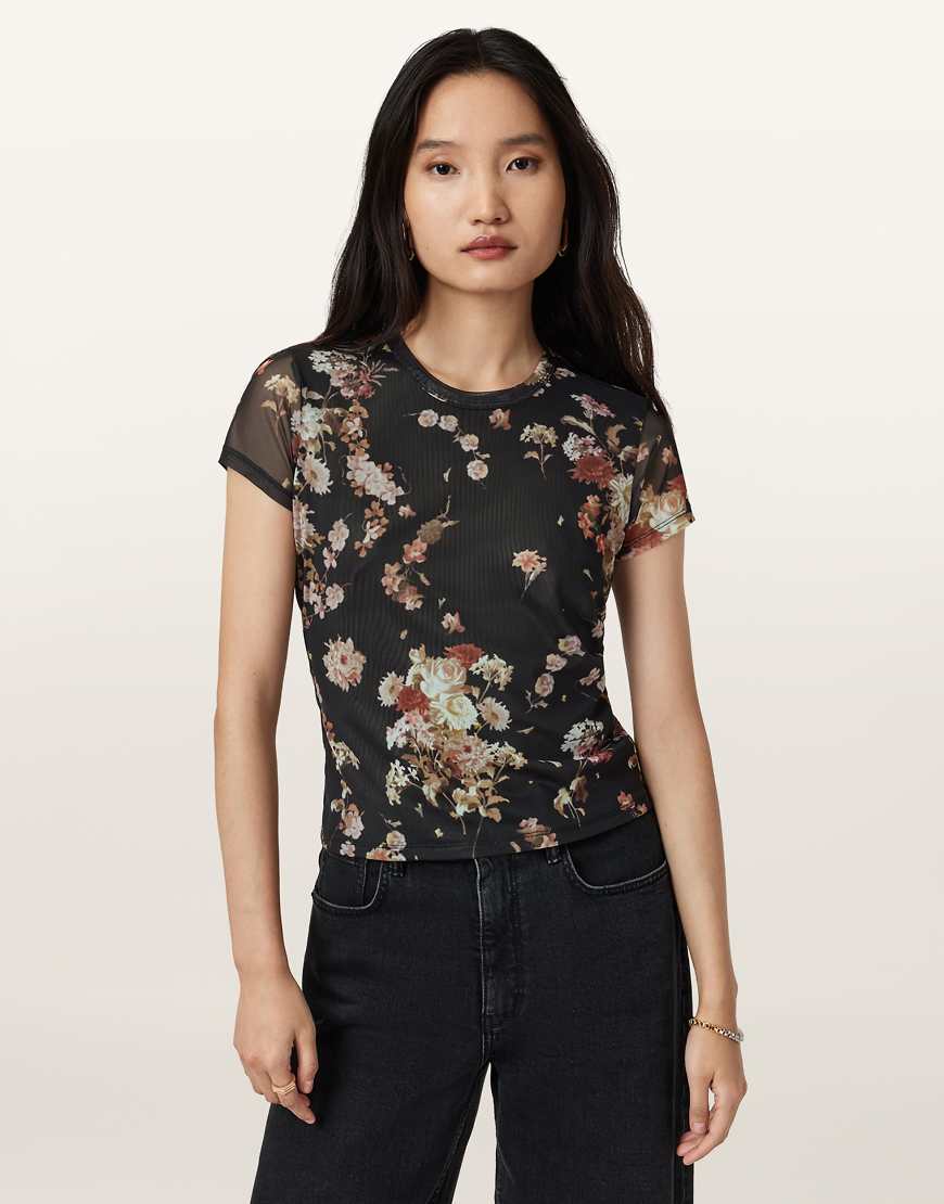 AllSaints - Ellie - Netzstoff-T-Shirt in Armada-Schwarz von AllSaints