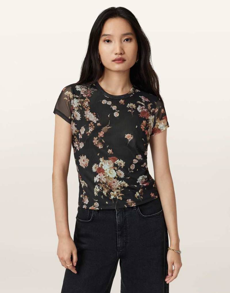 AllSaints - Ellie - Netzstoff-T-Shirt in Armada-Schwarz von AllSaints