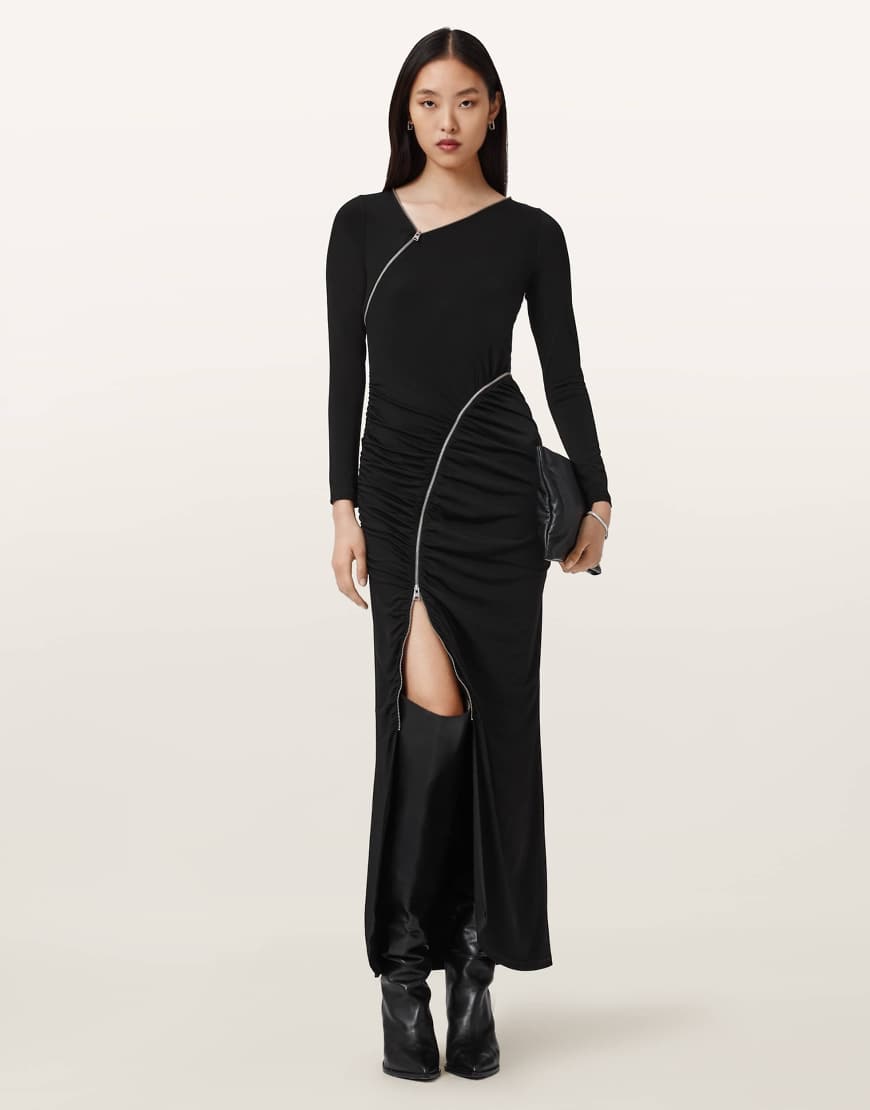AllSaints - Elsie - Kleid in Schwarz mit Reißverschluss von AllSaints