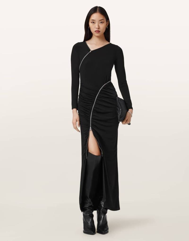AllSaints - Elsie - Kleid in Schwarz mit Reißverschluss von AllSaints