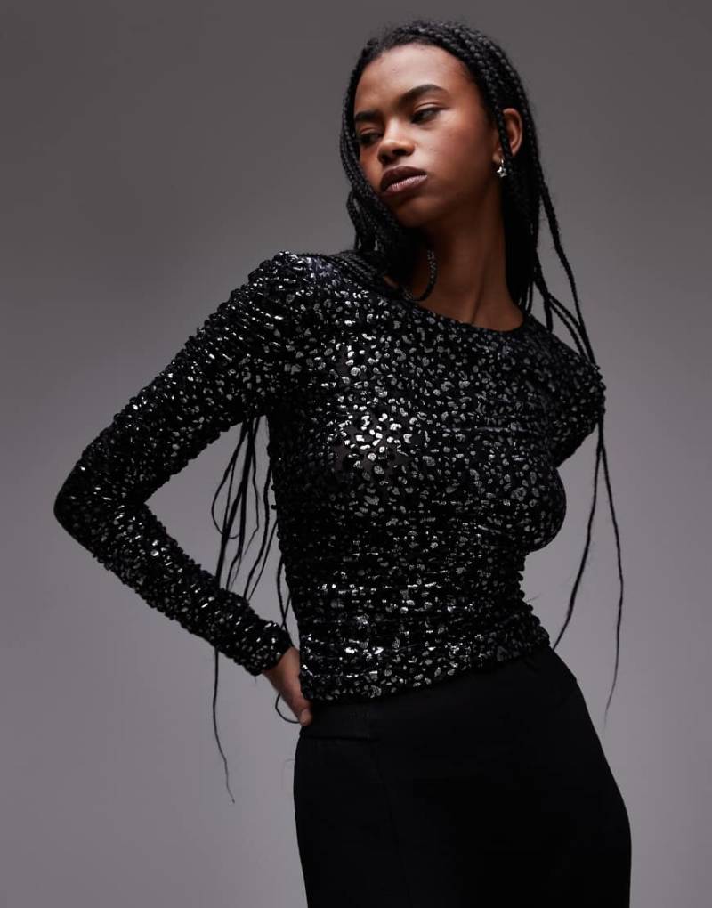 AllSaints - Eris - Langärmliges Oberteil mit Leopardenmuster-Braun von AllSaints