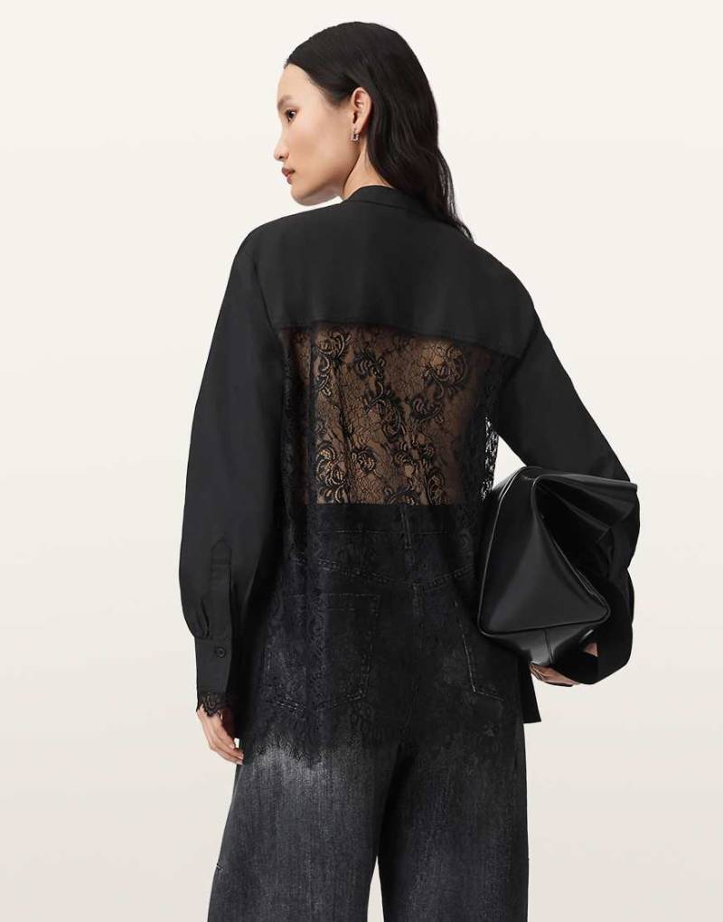 AllSaints - Ethel - Hemdbluse aus Spitze in Schwarz von AllSaints