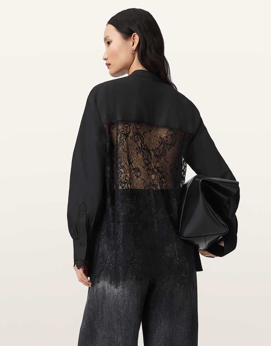 AllSaints - Ethel - Hemdbluse aus Spitze in Schwarz von AllSaints