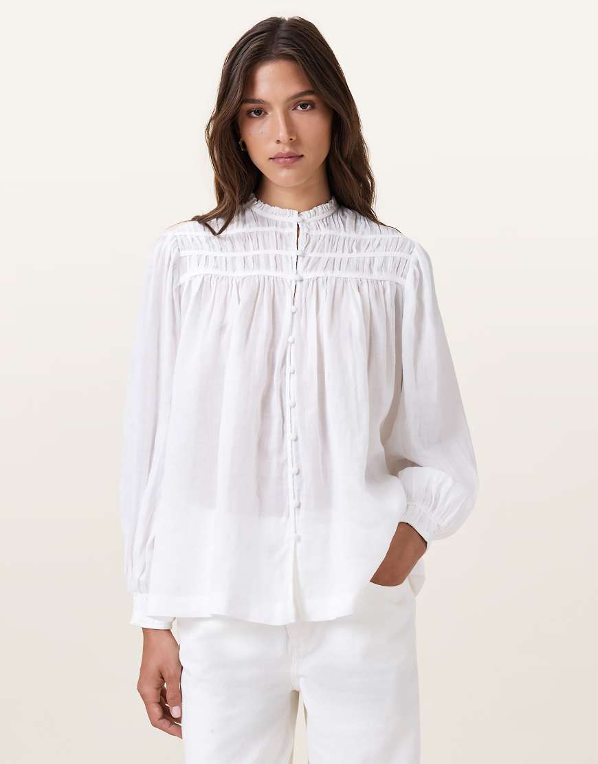 AllSaints - Etti - Bluse aus Leinen in optischem Weiß AllSaints - Etti - Bluse aus Leinen in optischem Weiß von AllSaints