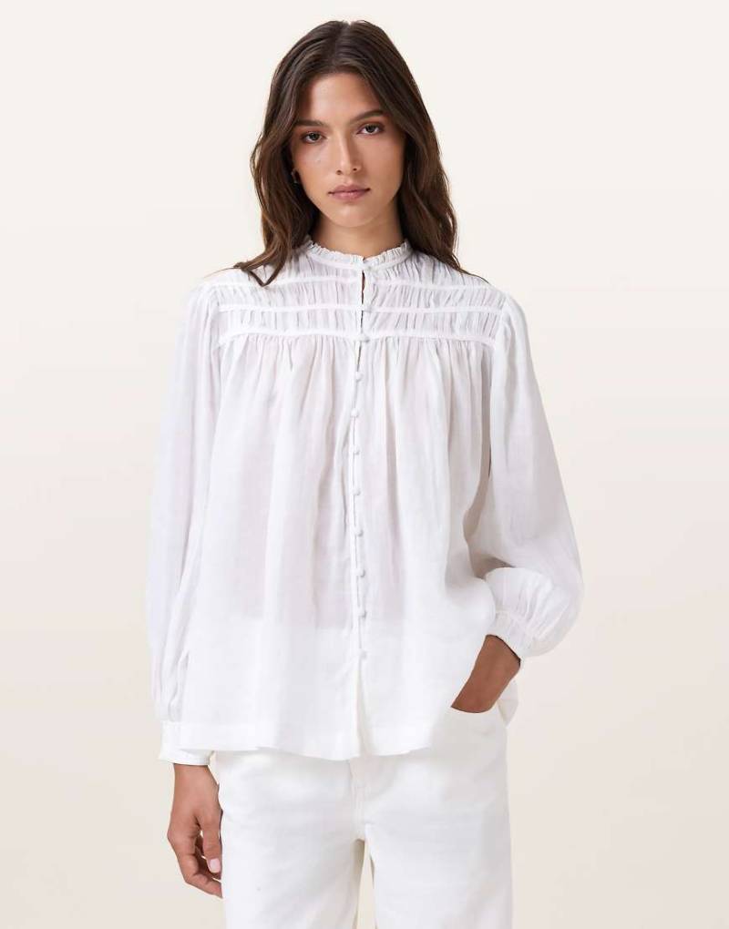 AllSaints - Etti - Bluse aus Leinen in optischem Weiß von AllSaints