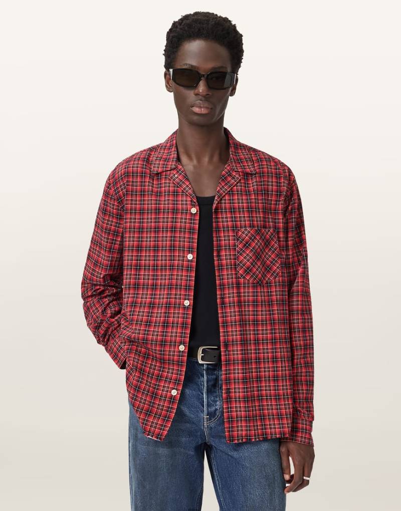 AllSaints - Felix - Langärmliges Hemd in Weinrot von AllSaints