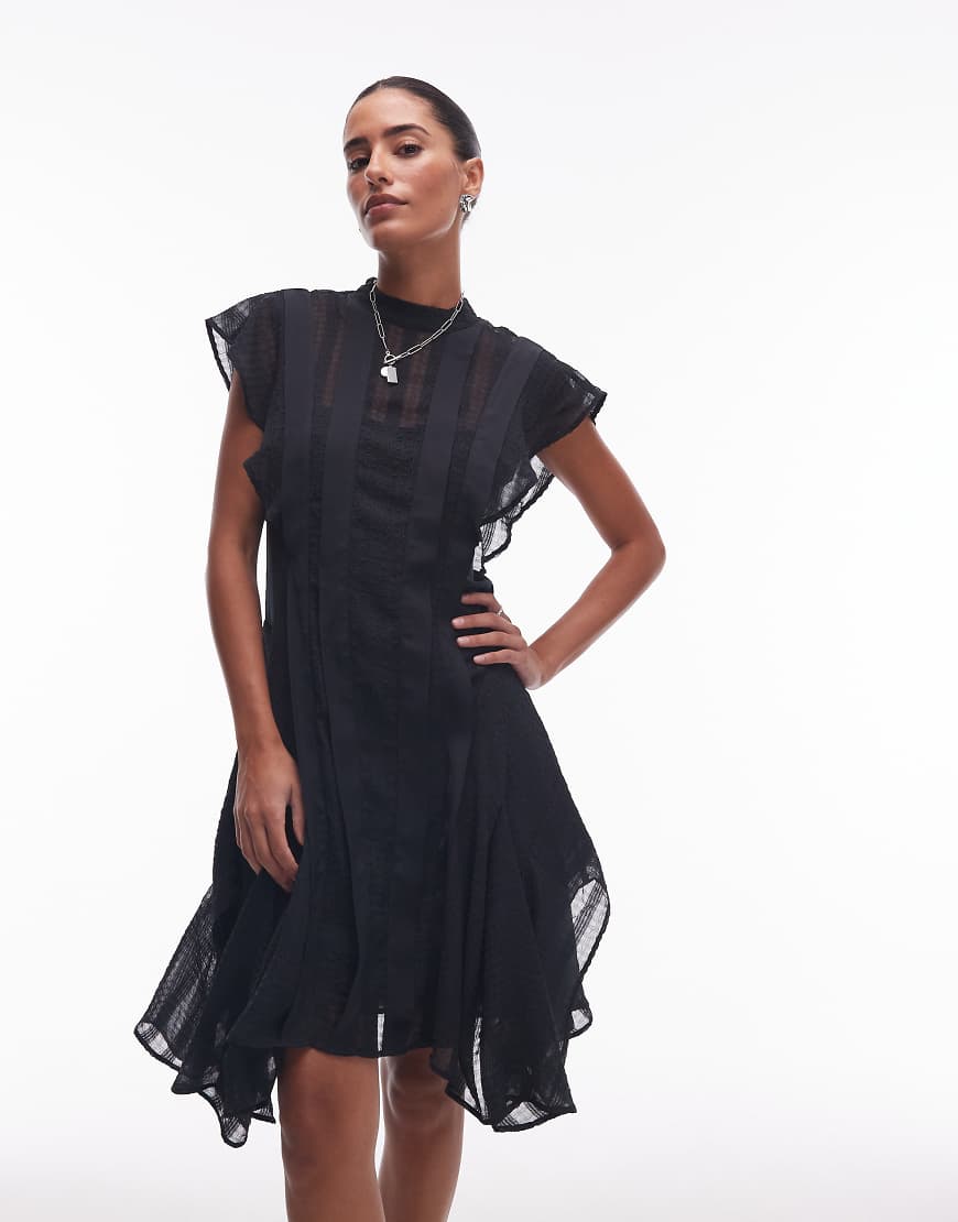 AllSaints - Fleur - Schwarzes Kleid mit Struktur-Design von AllSaints