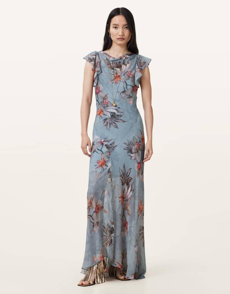 AllSaints - Flora - Kleid in Adena-Staubblau von AllSaints