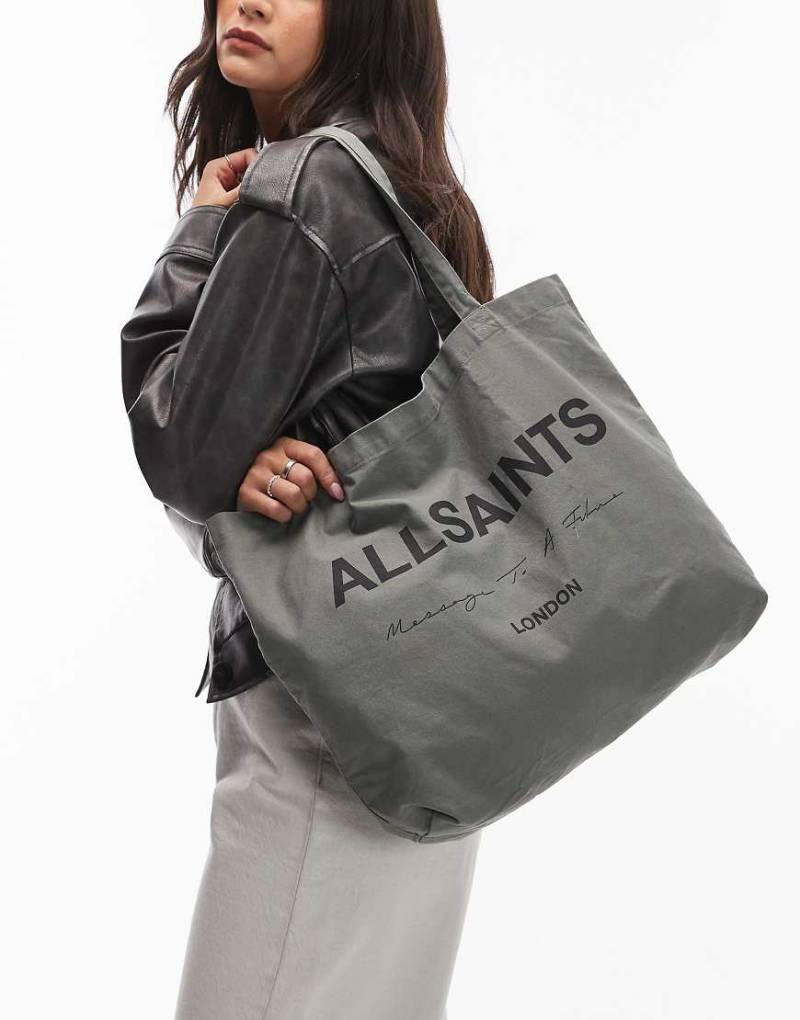 AllSaints - Future - Tragetasche in Grau-Grün von AllSaints